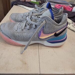 Nike Grey Athletic Sneakers with Iridescent Swoosh
